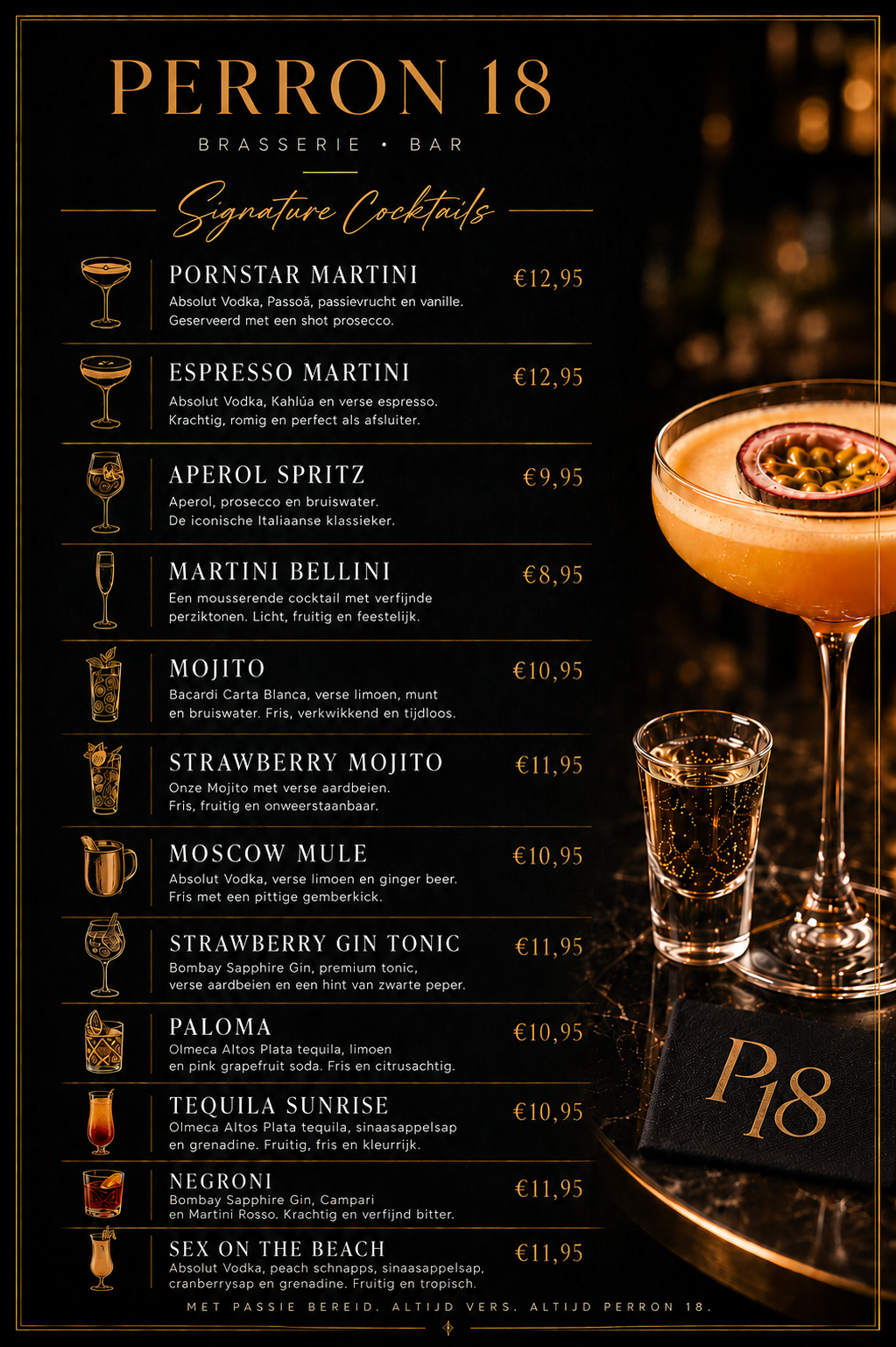 Signature cocktails kaart van Perron 18