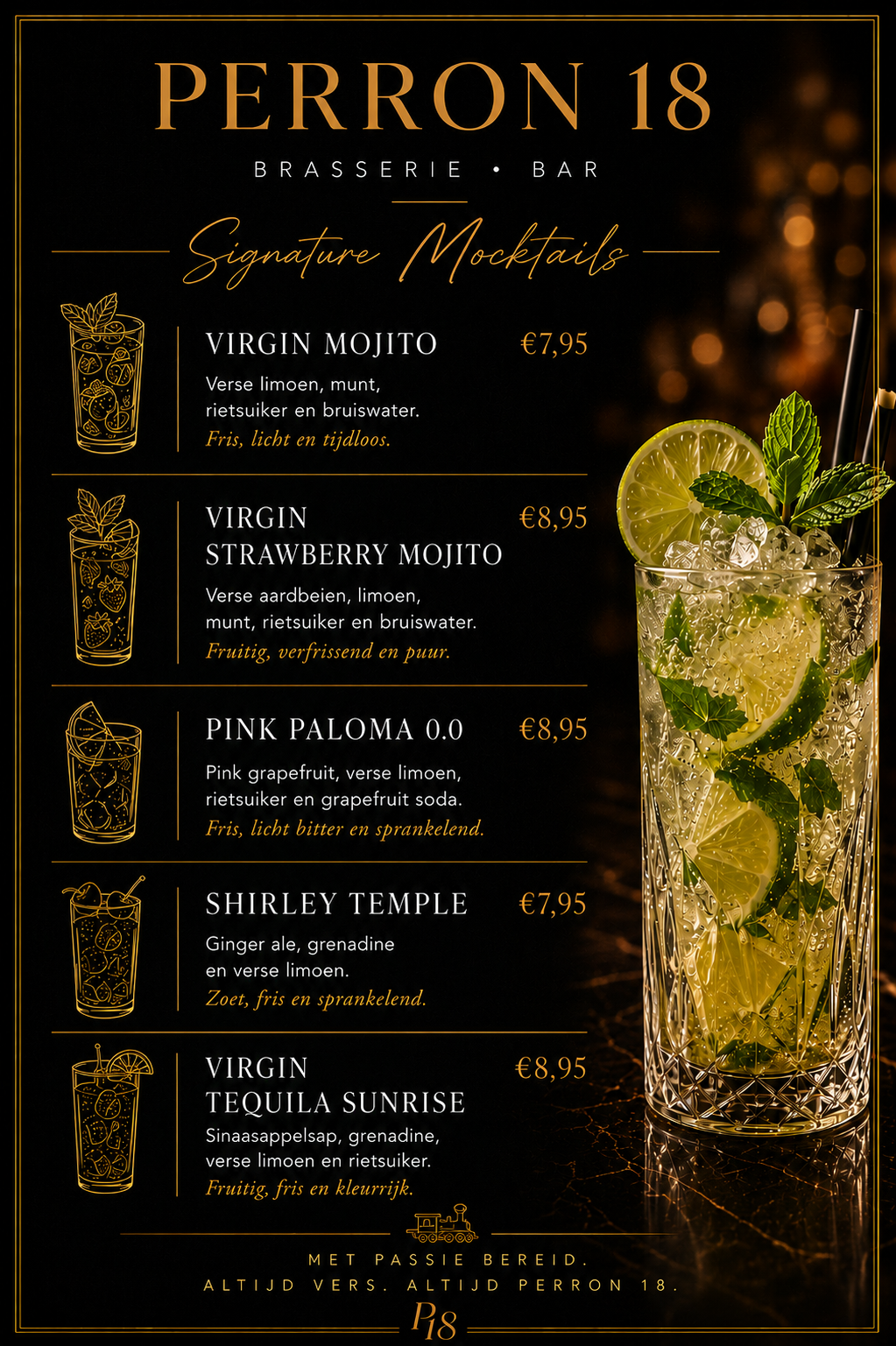 Signature mocktails kaart van Perron 18